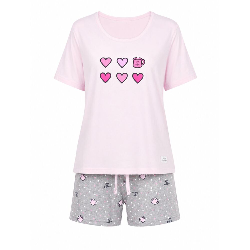 LIFE IS GOOD COFFEE AND HEART INSPIRED SUMMER ESSENTIAL PJ SET